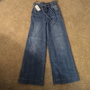 Shyanne Women's Medium Wash High Rise Belted Trouser Wide Jeans